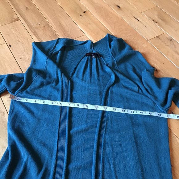 Peacock Blue Pleated Knit Open Waterfall Cardigan - Picture 9 of 15